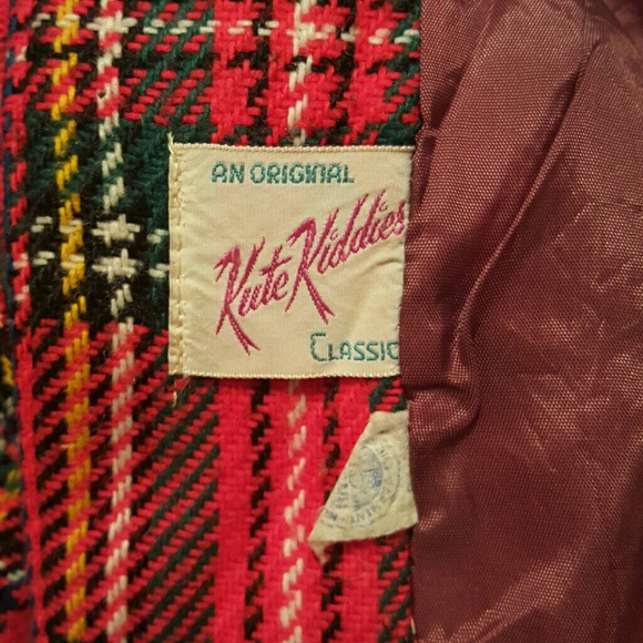 Old VINTAGE BABY COAT. RED PLAID . UNIQUE - Picture 2 of 4