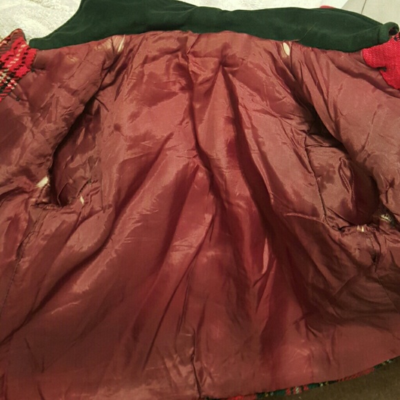 Old VINTAGE BABY COAT. RED PLAID . UNIQUE - Picture 3 of 4