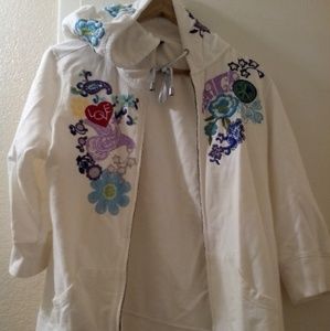 Inc hoodie large stretch cotton white floral