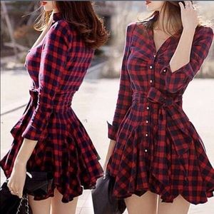Lumberjack button up dress w/ tie belt