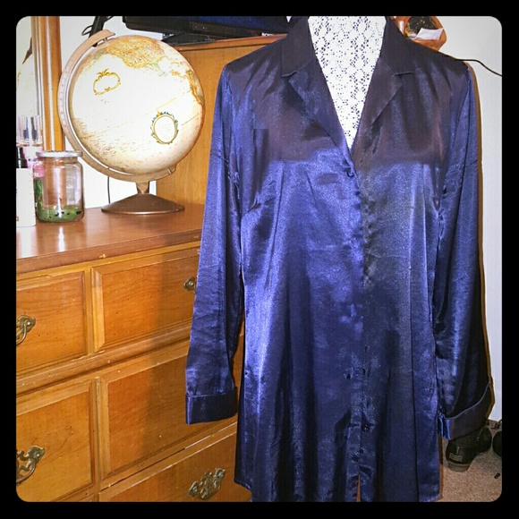 Navy Blue silky button up robe by VS. EUC - Picture 1 of 3