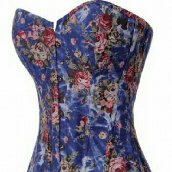 Floral Cowboy Corset/Free Blue G-string - Picture 1 of 2