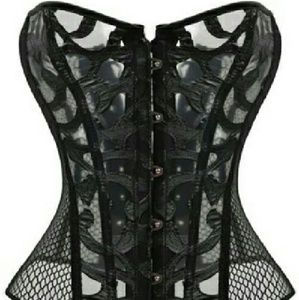 12 Steel Bones Vintage Black Mesh Overbust Corset