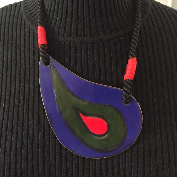 Vintage boho hand-crafted copper enameled necklace