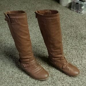 Brown under the knee rider boots