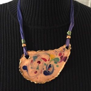 Vintage boho hand-crafted copper enameled necklace
