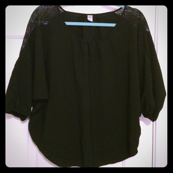 Black lace shoulder blouse