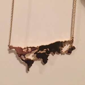 Gold world map necklace
