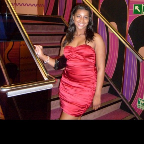 Red strapless dress