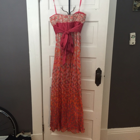 BCBGMaxAzria Raspberry Silk Printed Gown Size 10 - Picture 3 of 4