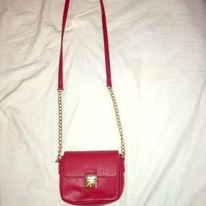 Red Forever 21 Cross Body Bag Purse Gold Chains