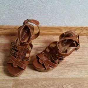 ♡Wet Seal gladiator cork wedge platform shoe tan 7