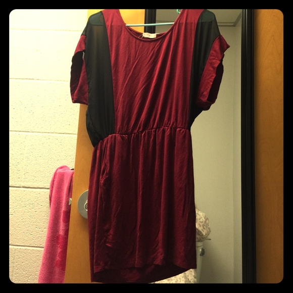 Maroon and sheer short sleeved dress