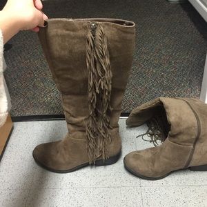 Brown tall fringe boots never worn