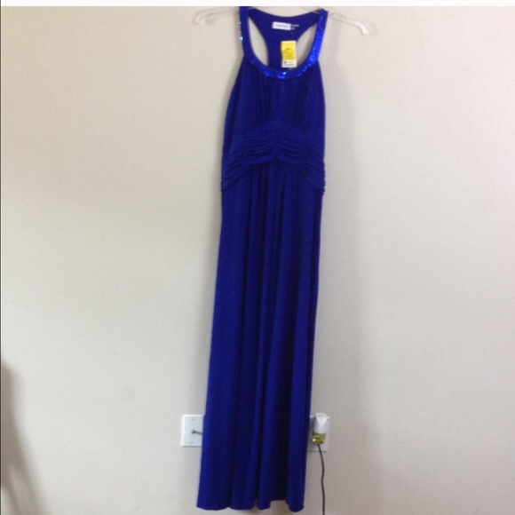 NWT Calvin Klein royal blue floor length gown - Picture 2 of 4