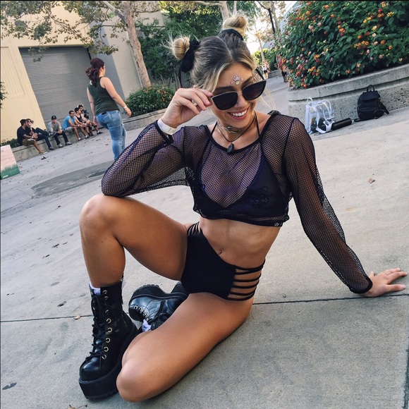 Purple hooded mesh crop top