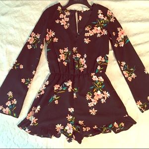 Silk sexy floral romper