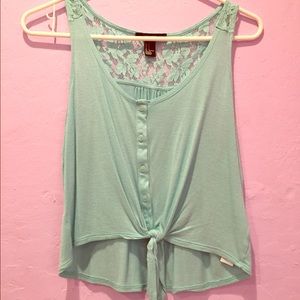Tiffany blue tied crochet top