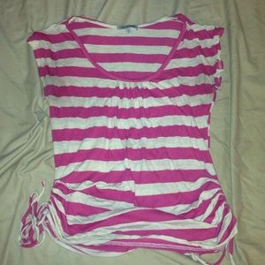 Pink/White Stripe Drawstring Shirt