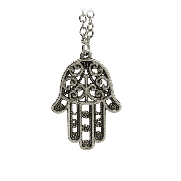 Silver tone Hamsa necklace