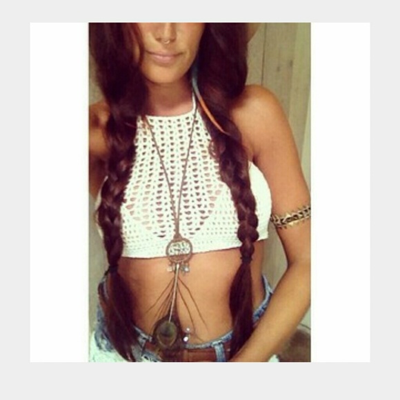Free People Tops - white halter crochet top crop