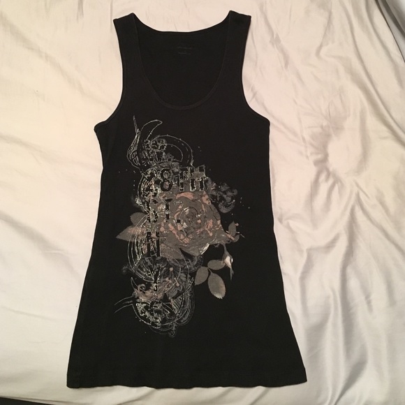 Express ribbed black graphic tank sz S