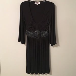 Cotton belted cotton mini dress - black Xs