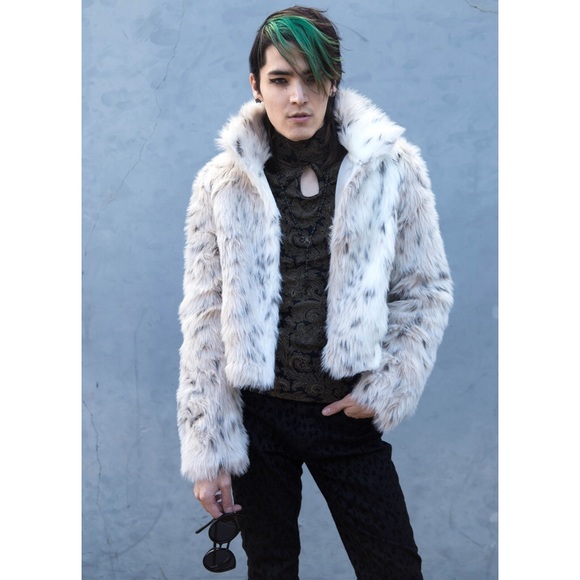 Snow Leopard Hooded Faux Fur Coat Faux Fur Jacket