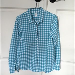J Crew teal gingham shirt
