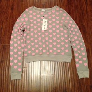 Wildfox Jumper in Gray With Pink Hearts. Medium.