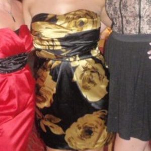 Black dress with gold Roses cocktail dress size 13