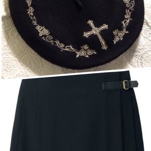 [BUNDLE] Black Embroidered Beret + Black Skirt