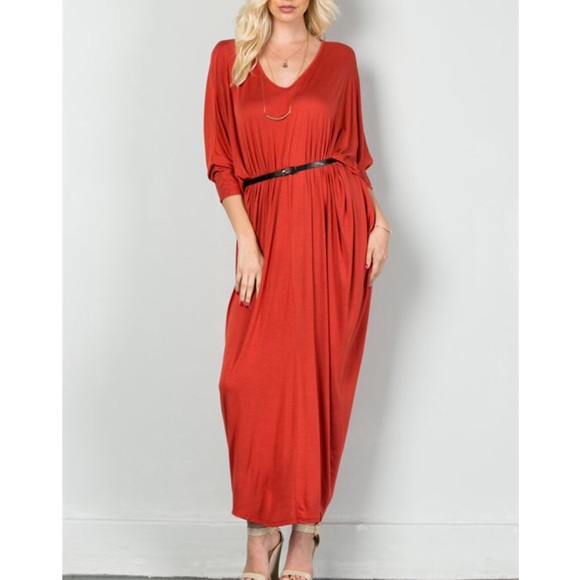 "Trombone" Belted Dolman Sleeve Maxi Dress - Picture 2 of 4