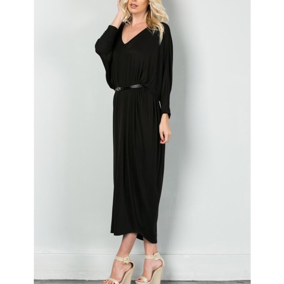 "Trombone" Belted Dolman Sleeve Maxi Dress - Picture 3 of 4