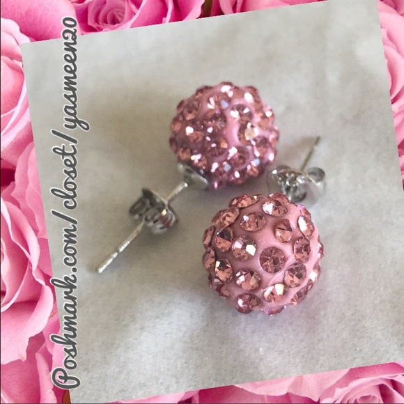 New Silver, Pink Shamballa earrings - Picture 2 of 2