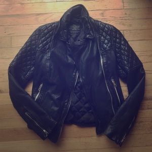 All Saints Spitalfields leather quilted jacket