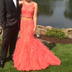 Pink / Orange Two Piece Sequin Prom Dress