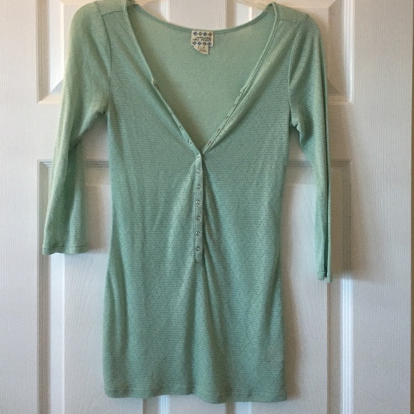 Free People 3/4 Length Mint Green Top