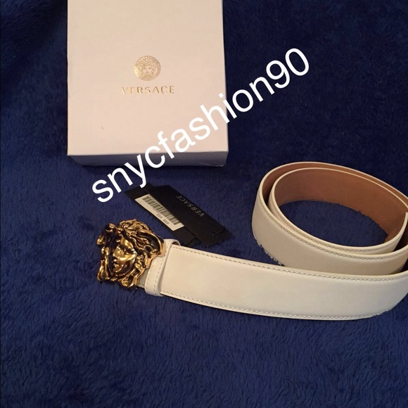 Authentic New Versace white belt with Gold buckle