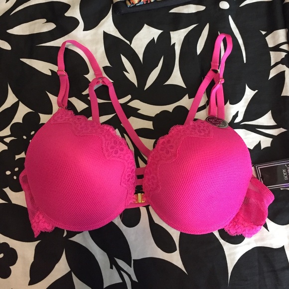 BNWT Hot pink front closure push up cage bra