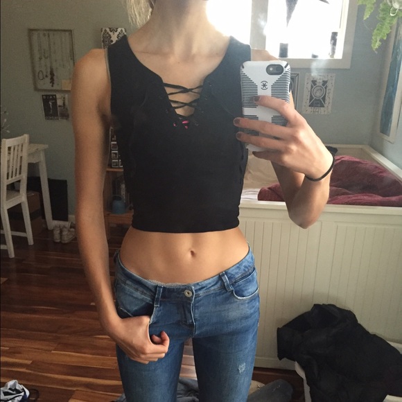 Topshop lace up cropped tank top