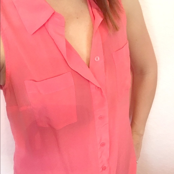Guess Tops - Guess sheer sleeveless pink button down blouse