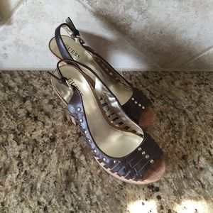 Guess platform cork heels brown