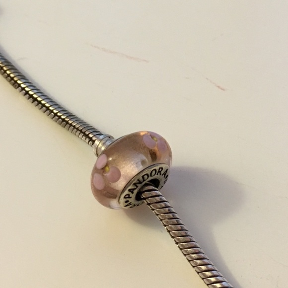 Pandora pink flowers glass charm