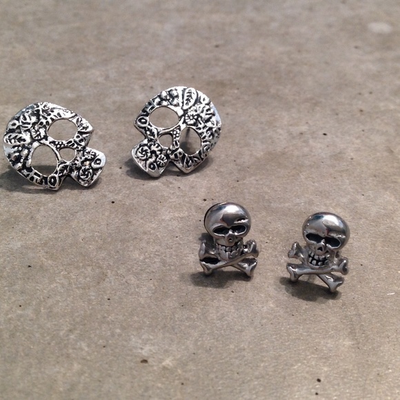 Silver skull earring bundle