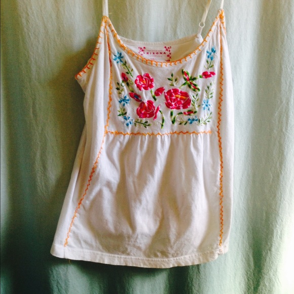Embroidered spaghetti strap tee