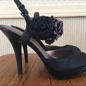 Coach black heels with flowers