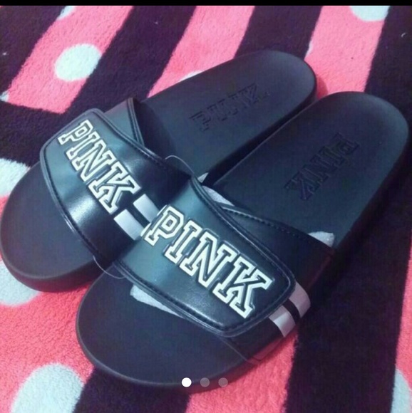 NWT PINK BLACK AND WHITE SLIDE ONS