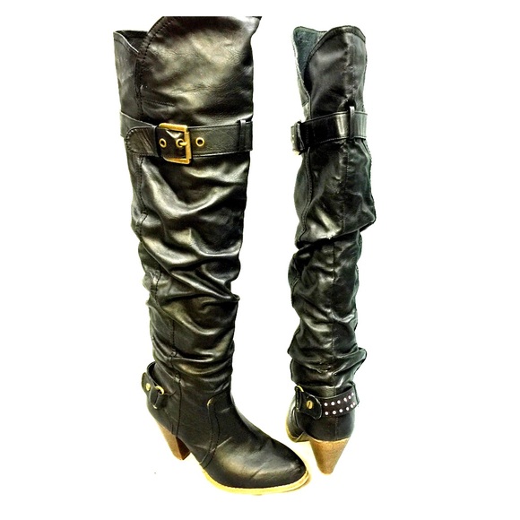 Aldo black chunky knee high boots