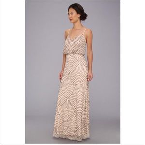 Adrianna Papell Beaded Blouson Taupe Pink Dress
